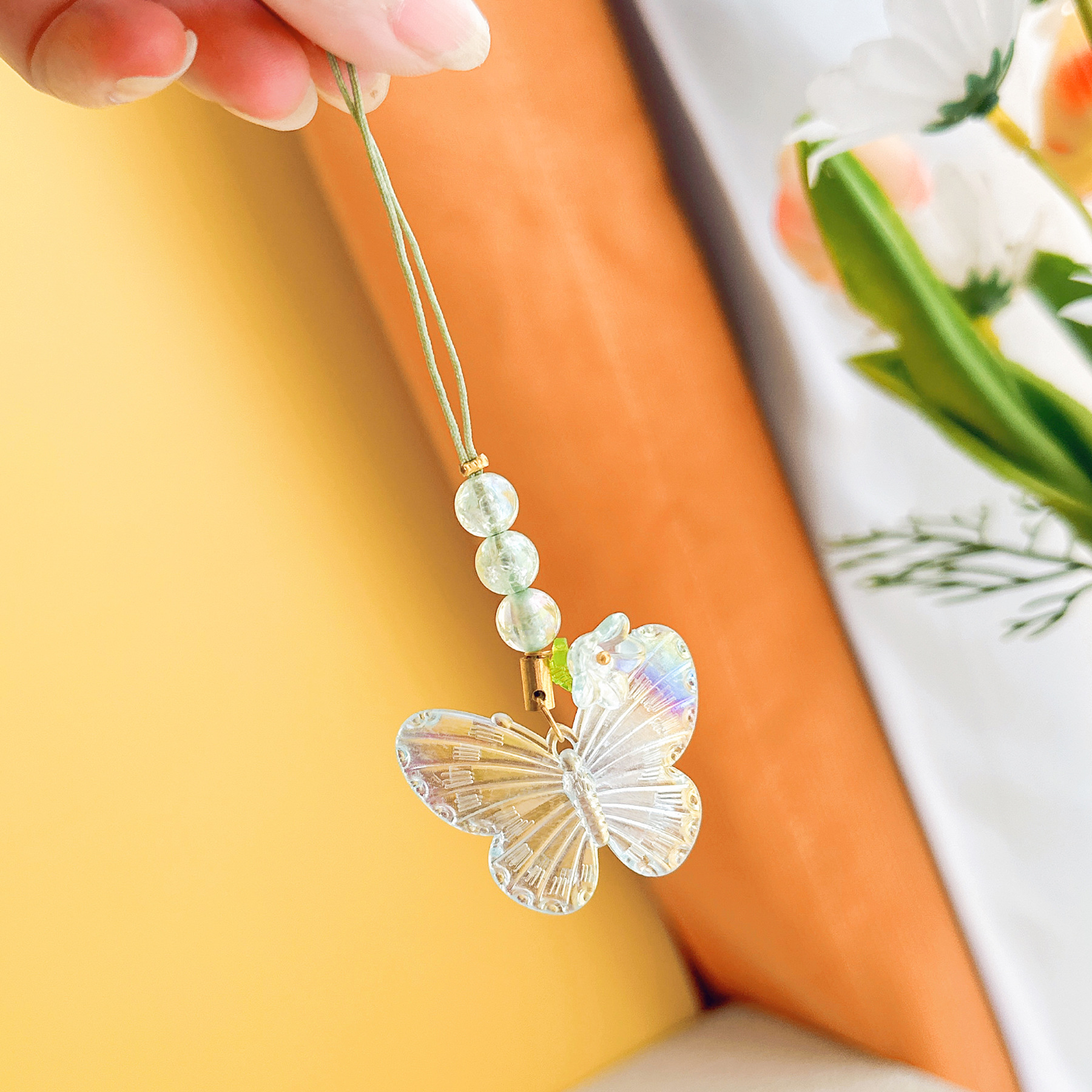 Cute Tulip Flowers Phone Charms for IPhone/Samsung/Huawei Strap Lanyards Mobile Phone Case Keychain Car Key Chains Headset Cover: Piano Black