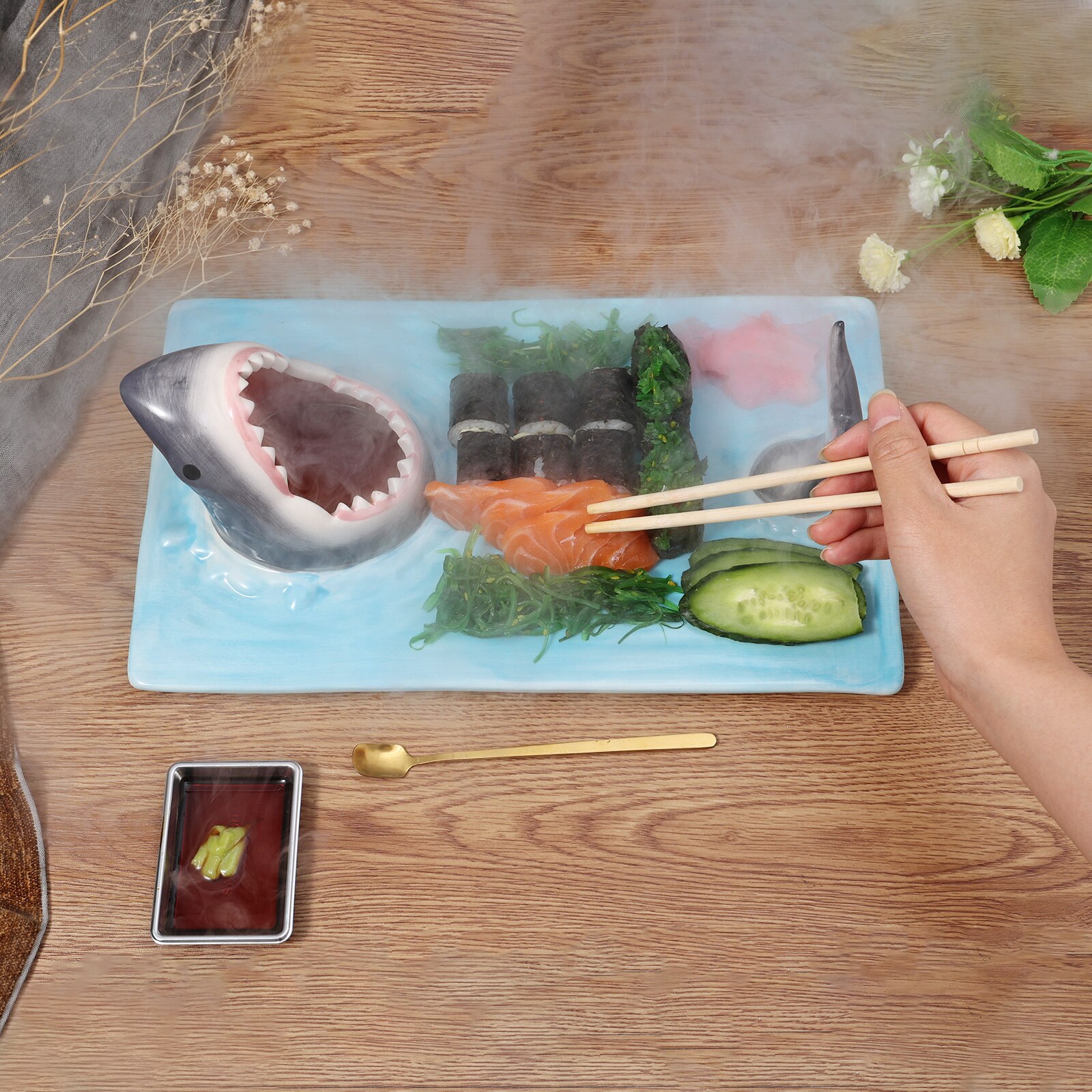Assiette à Sushi en céramique en forme de requin, plateau à fromage rectangulaire, décoration de cuisine, assiettes à brochettes de Style japonais