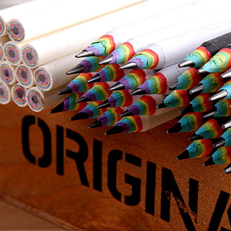 6 stk/parti blyant hb regnbue farve blyant papirvarer tegneartikler søde blyanter til skole basswood kontorskole