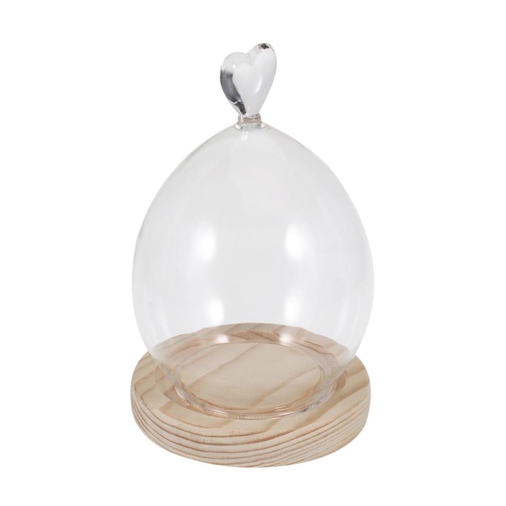 Dried Flower Display Glass Cover Preserved Flower Glass Cover DIY Transparent Glass Cover Loving Heart Glass Dome with Wood Base
