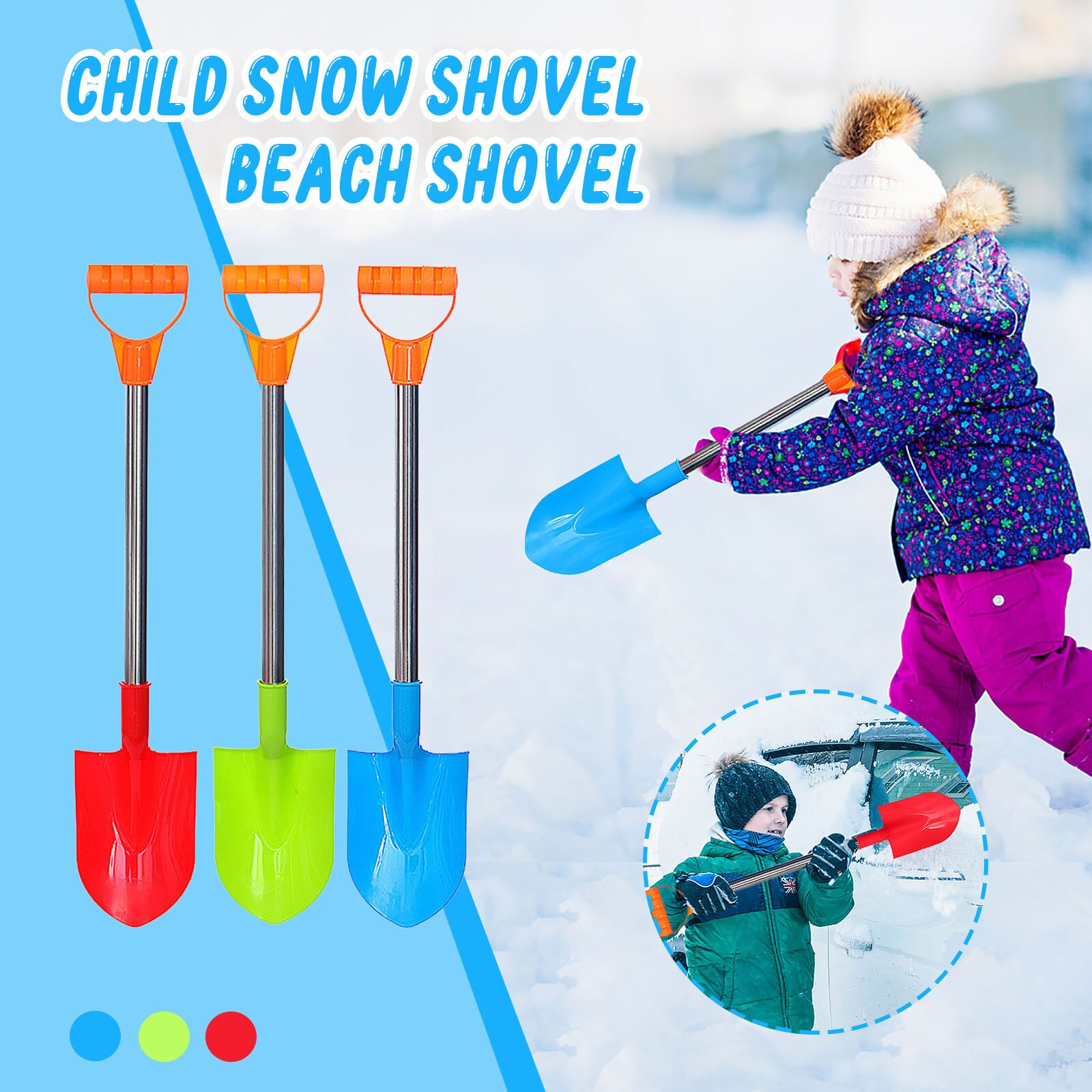 Pala da neve per bambini pala da spiaggia per bambini con manico in acciaio inossidabile pala da neve per bambini attrezzi da giardino giocattoli da spiaggia estivi