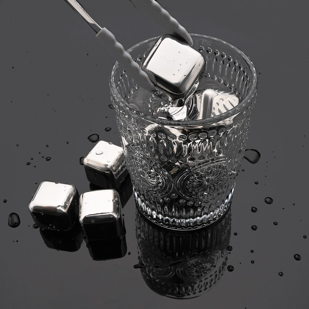 Reusable Cooler 304 Stainless Steel Ice Cubes Whiskey Stones with Tongs for Whiskey Wine and Cocktail Bar Utensils Set Best