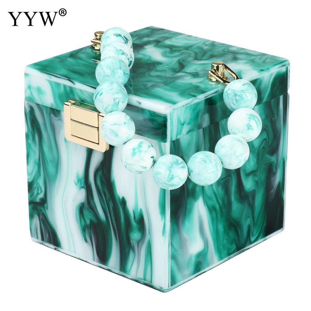 Kralen Handvat Handtas Vrouwelijke Inkt Patroon Avond Clutch En Portemonnee Women's Bag Mini Totes Acryl Box Zak bolso: turquoise