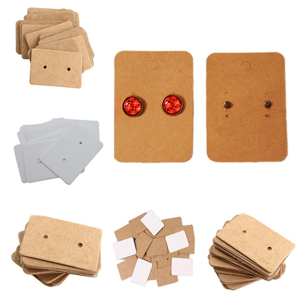 100 st / parti 2.5*3.5cm kraftpapper örhängen hängande smycken display kort örhänge kraftpapper tag öronpapper hänga prislappar