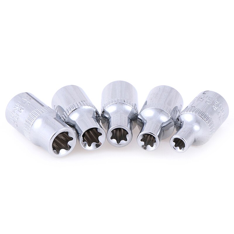 1/5pcs E-Socket Sockets 1/4 Inch(6.3mm) Torx Star Bit Female E-Socket Set Socket Nuts Set E4,E5, E6,E7, E8 Length:28mm