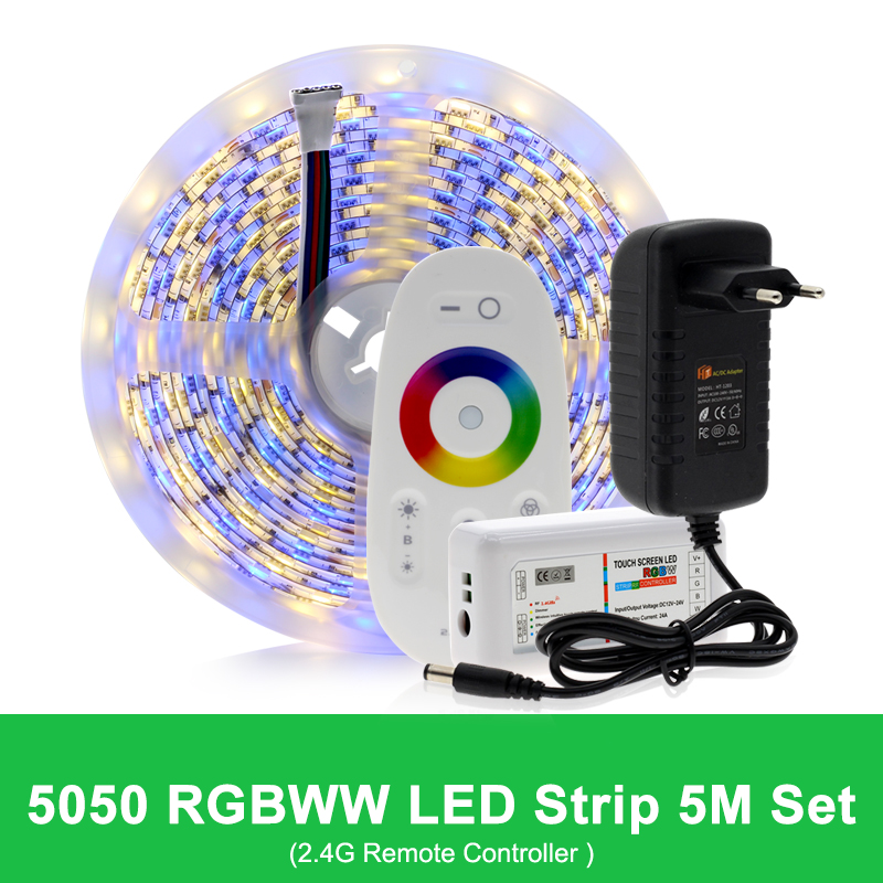 5M 5050 LED Strip DC12V RGB/RGBW/RGBWW Flexibele Licht Tape 300 LEDs RGB Kleur LED Strip set + Afstandsbediening + Power Adapter