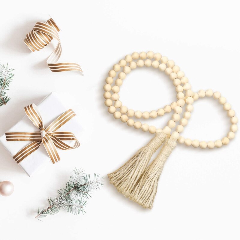 2 Stuks Houten Kralen Garland Met Kwasten Rustieke Houten Kraal Slingers Boerderij Muur Opknoping Slingers