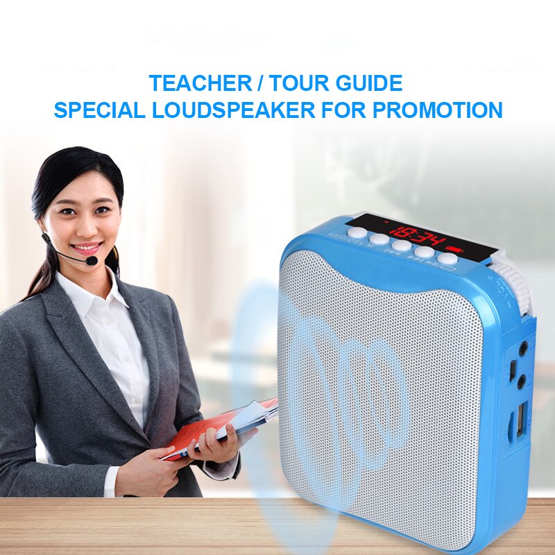 Portable Voice Amplifier Wearable Megaphone with Mic Belt 3000 mAh Speaker for Teachers Tour Guide Support FM Radio TF Card