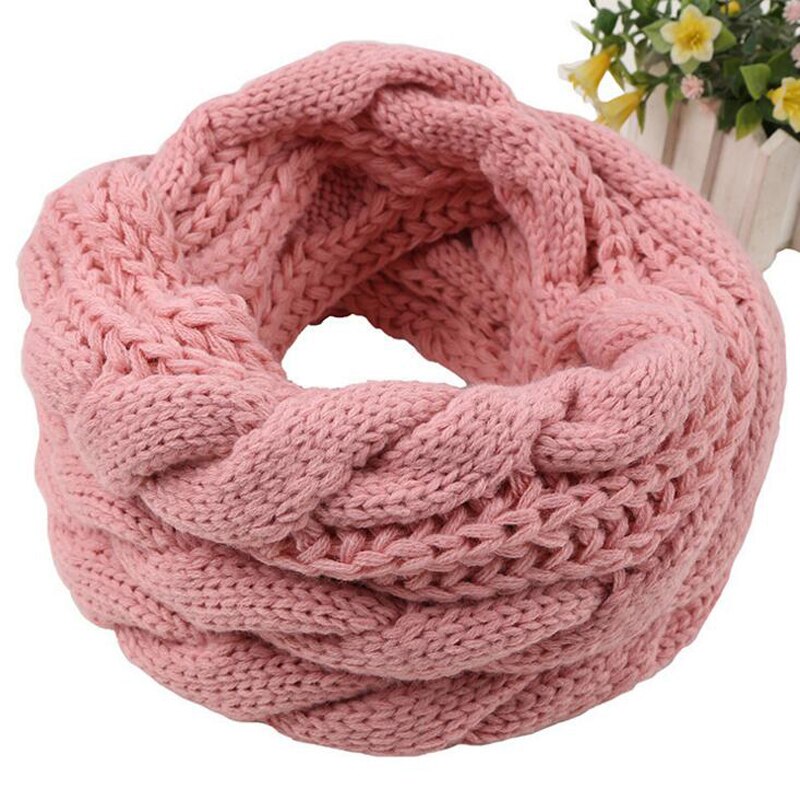 Casual strikking myk ring skjerf klestilbehør kvinner jenter varmt fortykket skjerf to runde ull vri skjerf: Rosa
