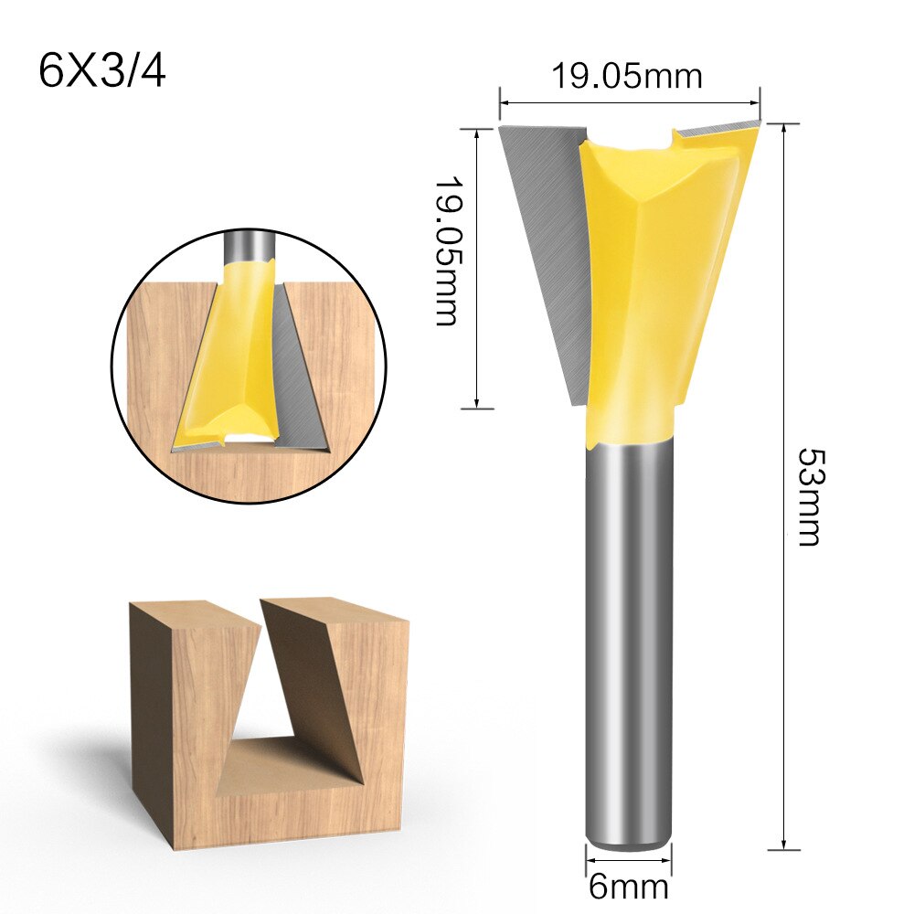 1pcs or 6pcs 6mm Shank 1/4 Dovetail Cutter Joint Router Bits Set 3/8'' 1/2'' 5/8'' 3/4'' Woodworking Tools Engraving for Wood: 6X19.05mm