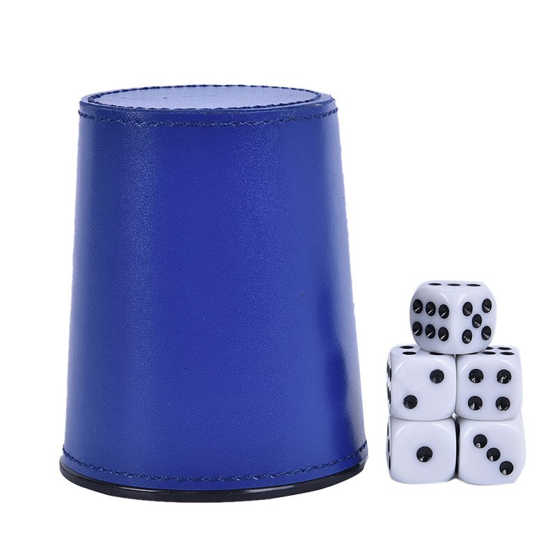 Lederen Pu Trompet Flanel Dobbelbeker Bar Ktv Entertainment Dobbelstenen Cup Met 5Pcs Dices Dobbelstenen Cup: Blauw