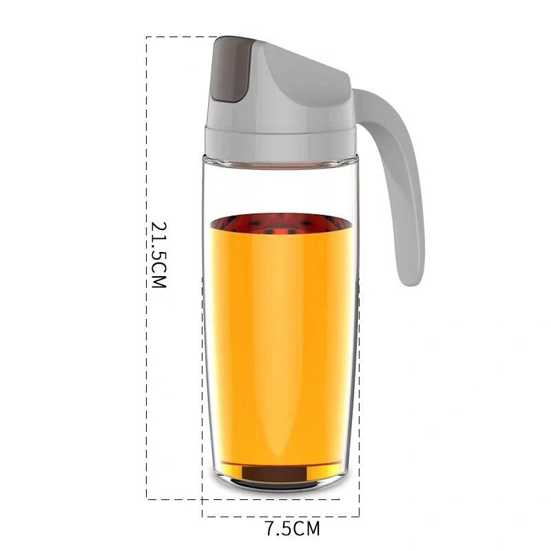 Automatic Opening and Closing Kitchen Oil Seasoning Cans with Capped Glass Condiments Leak-Proof Oil Vinegar Bottles Spice Jar: 600ml grey