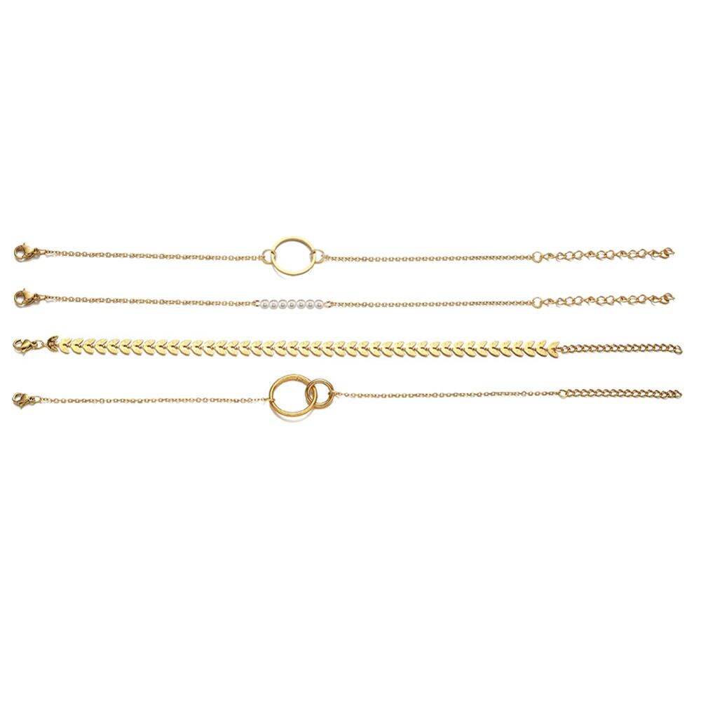 Rvs Multilayers Vierkante Ketting Charme Armbanden Voor Vrouwen Pijl Cirkel Koppels Armband Sets Vintage Sieraden: SA217-Gold