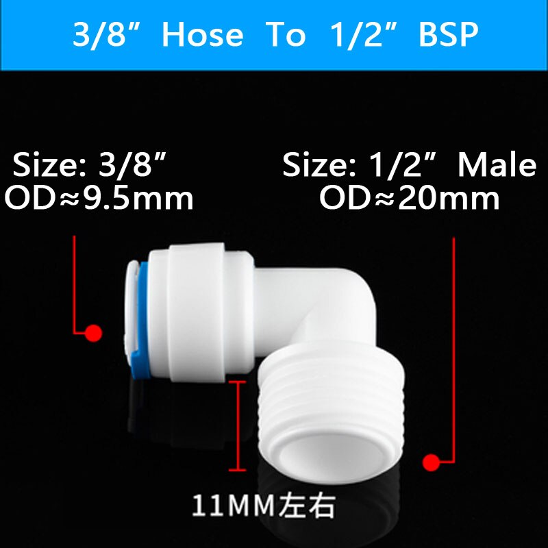 RO Acqua Gomito Attacco Rapido Raccordo 1/4 "3/8" OD Tubo Flessibile di 1/4 "3/8" 1/2 "BSP Maschio sistema Ad Osmosi inversa Connettore Tubo di Plastica: 3l8Hose-1l2Male