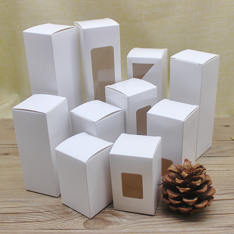 10pcs 5cm series size retangular window packag boxes 5x5x8/10/12/15/20cm paper box white home party suppiles box