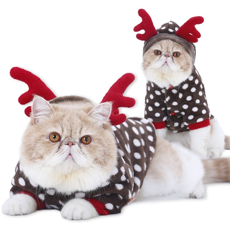 Pet Cute Reindeer Coat Hoodies Dog Cat Christmas Dress Up Cosplay Costume With Red Antlers For Cats Small Dogs French Bulldog
