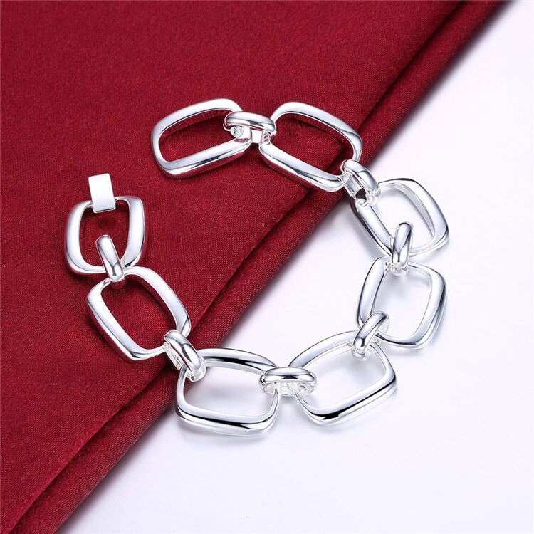 Zilver 925 Sieraden Chain Link Armband voor Vrouwen Mode Vierkante Bangle Armband Femme Polsband Bijoux Kostuum Sieraden Bijoux