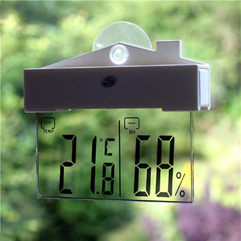 Digital Window Thermometer Hydrometer Indoor Outdoor Weather Station Suction Thermometer Home Decoration