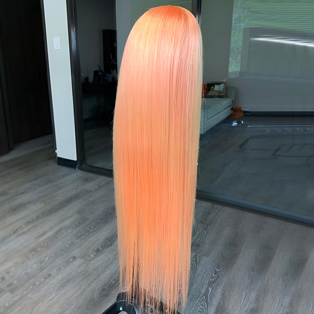 Perruque Lace Front Wig synthétique Orange clair, cheveux longs et lisses, naissance des cheveux naturelle, sans colle, pour femmes, usage quotidien, perruques de Cosplay Orange