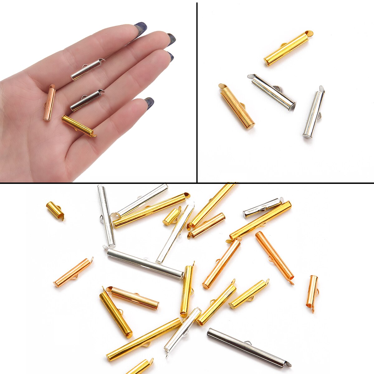 10-40mm Crimp End Beads End Clasp Tubes Slider End Caps DIY Necklace/ Bracelets Connectors Jewellery Making Findings