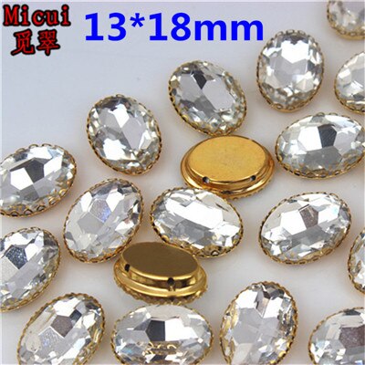 Micui 30PCS Glas Naaien Steentjes met Goud Koper Claw Crystal Naaien Klauw Strass Glitter Strass Voor Kleding MC735: Oval 13x18mm