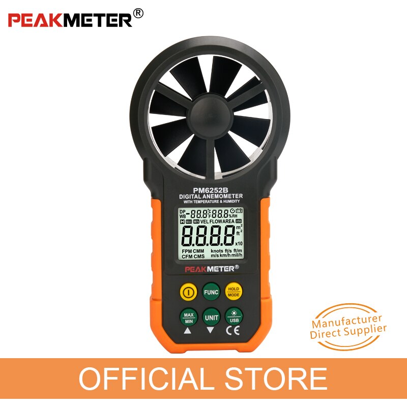 PEAKMETER Digital Anemometer Handheld High Precision Air Flow Meter Temperature And Humidity Test Instrument PM6252B