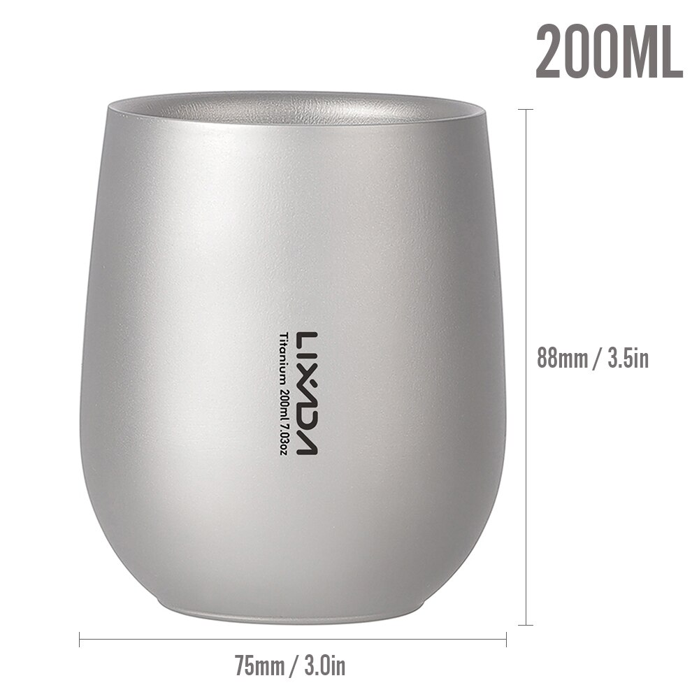 Lixada 200/120Ml Titanium Cup Double Wall Titanium Bier Kopje Water Cup Thee Mok Voor Outdoor Camping Wandelen backpacken Reizen: Type C 200ml