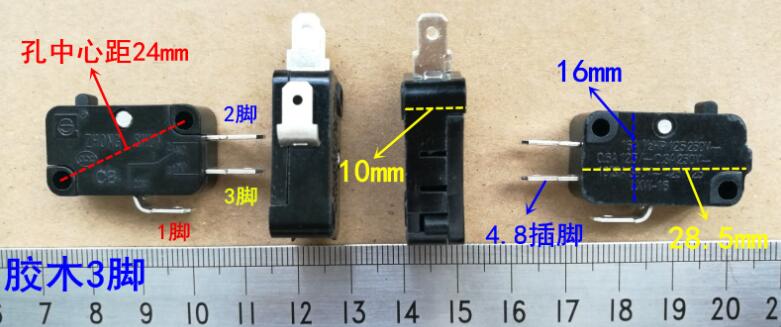 2 stk 3 pin 16a 250v mikroafbryder til elektrisk riskomfur mikrobølgeovn 28.5 x 16mm