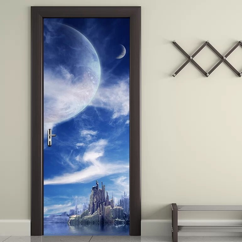 Self Adhesive Waterproof Wallpaper 3D Alien World Door Stickers Home Decor Renew PVC Mural Paper Print Art Picture For Bedroom