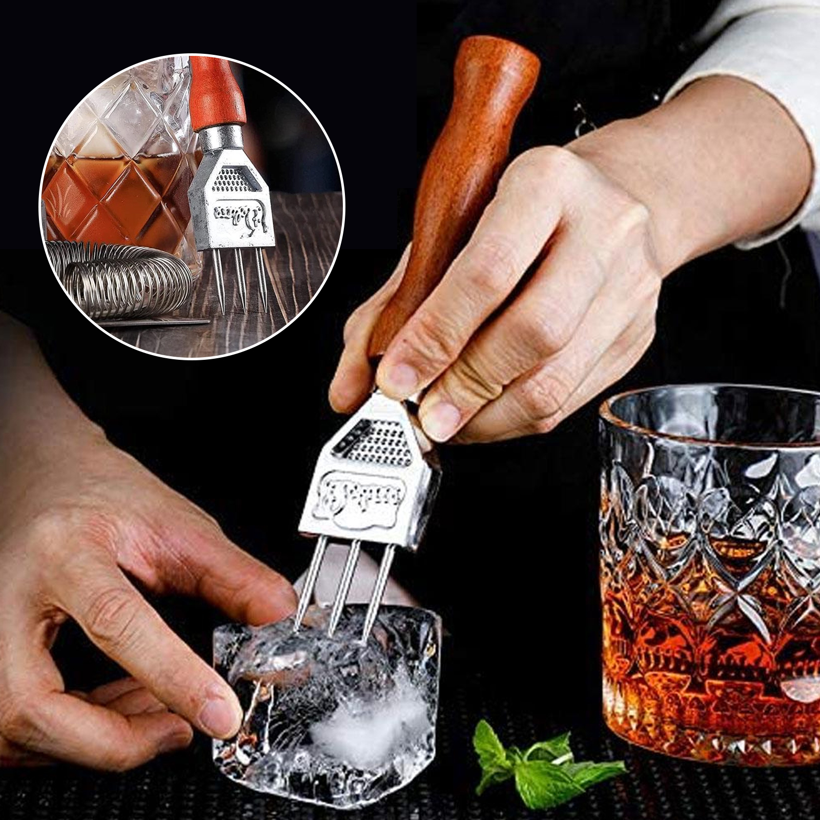 Stainless Steel Ice Pick with Wooden Handle and Sheath Kitchen Tool