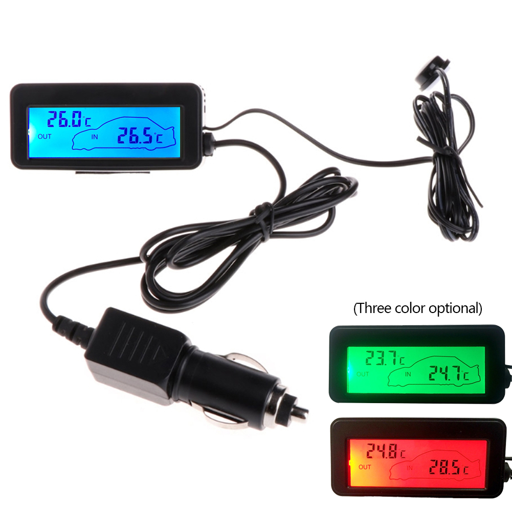 12V Mini Temperature Sensor LCD Car Digital Thermometer Auto Temperature Indoor Outdoor Meter Gauge Instruments With 1.5m Cable