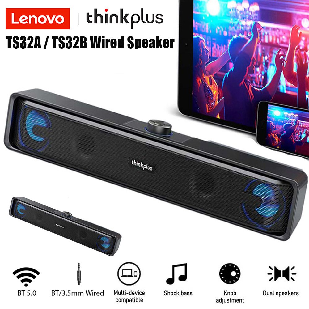 Lenovo  ts32 usb powered speakers,  bt5.0/ audio cable speakers, 360 ° stereo deep bass speakers, wired home speakers for pc laptop