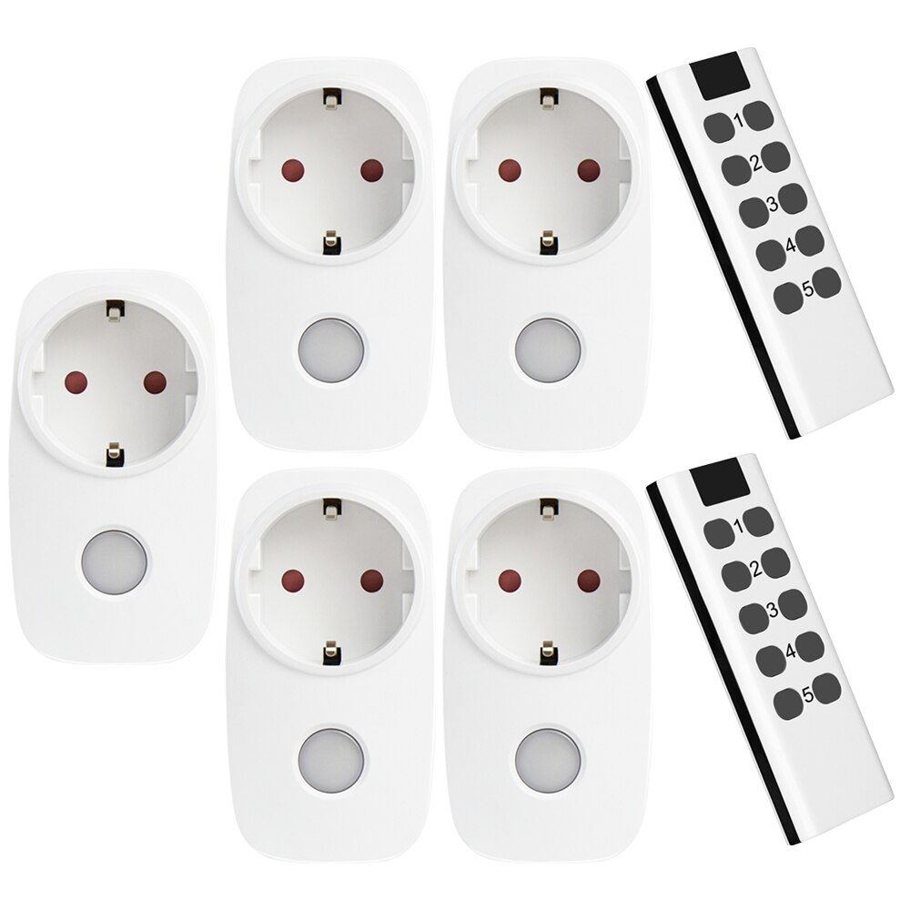 Draadloze Smart Afstandsbediening Stopcontact Lichtschakelaar Eu Standaard Plug Universele 433Mhz Stopcontact Socket Ondersteuning Broadlink: new 2Remote 5 Socket