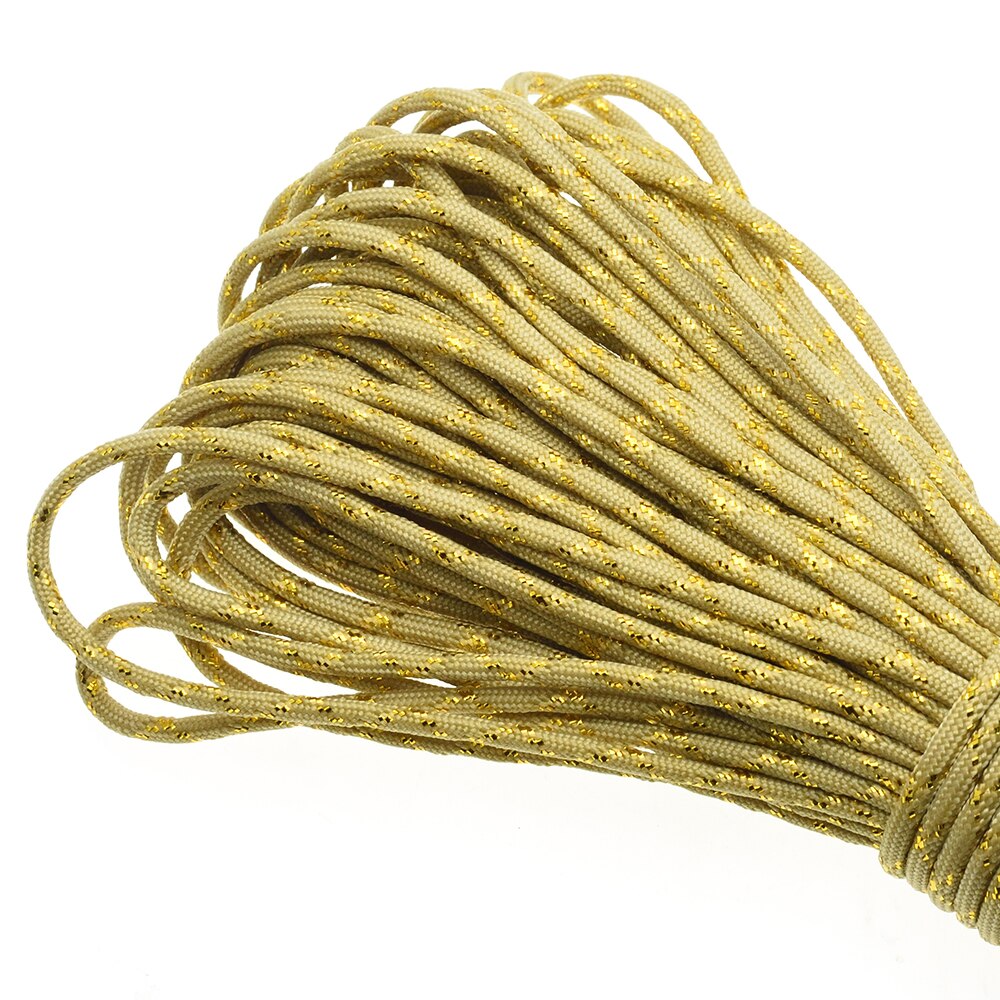 1pcs Gold Silver Cord 550 Paracord Parachute Cord Lanyard Mil Spec Type III 7 Strand Core 100 FT 19 Colors: Beige