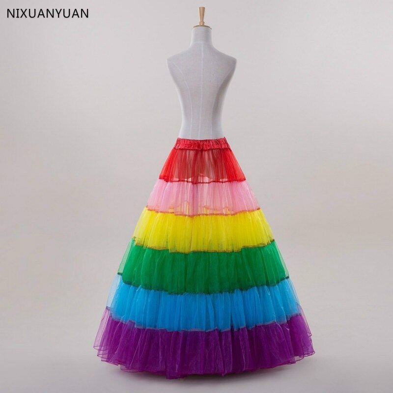 Long Multicolor Petticoat Crinoline Underskirt Hoop Slip Wedding Dress Ball Gown
