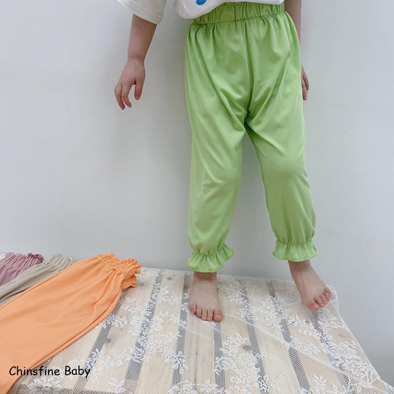 summer Korean boys and girls multicolor loose super soft mosquito pants children's homestead pants: Green