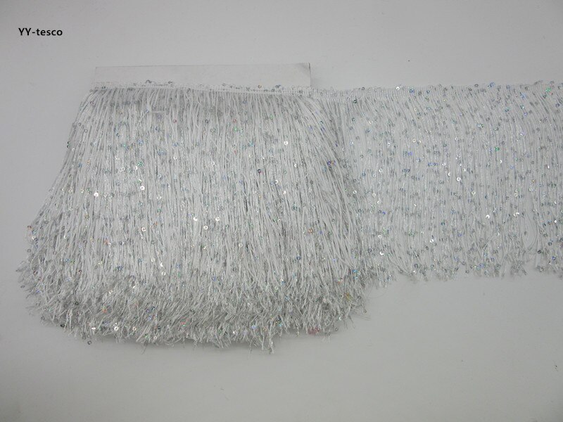 Cinta de ajuste de flecos de borlas de encaje de poliéster de 5 metros, 20CM de largo, accesorios para costura de vestido latino, cortina de ropa de escenario, flecos blancos: White