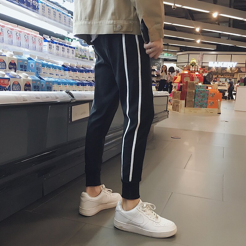 Pantalon de survêtement rayé pour homme, sarouel avec taille élastique, style hip hop, crayon, longueur cheville, pour adolescent, collection printemps-automne