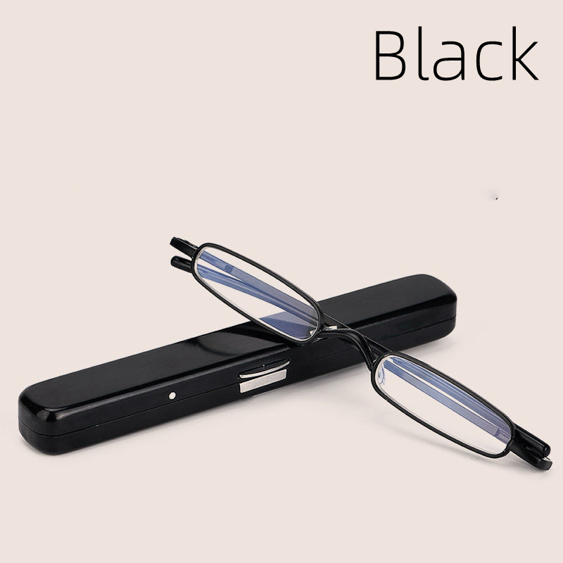 Gafas de lectura de bolsillo Unisex, Mini lectores de Metal delgados con estuche de tubo de bolígrafo, dioptrías + 1,0/1,5/2,0,: Negro / +150