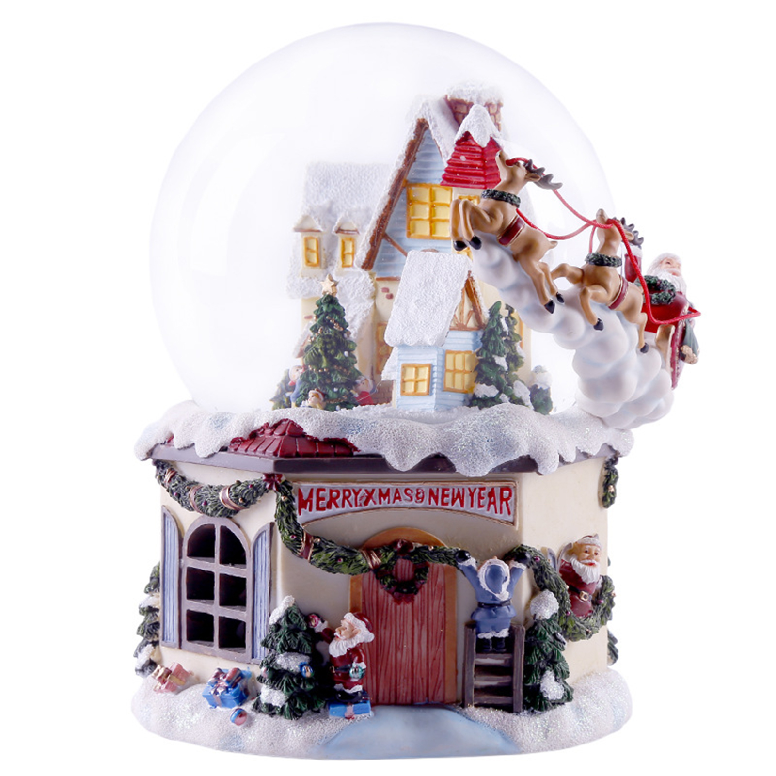 Bola de cristal de Navidad multifuncional 4 en 1, bola de nieve, caja de música de resina luminosa, de cumpleaños, , decoración de boda