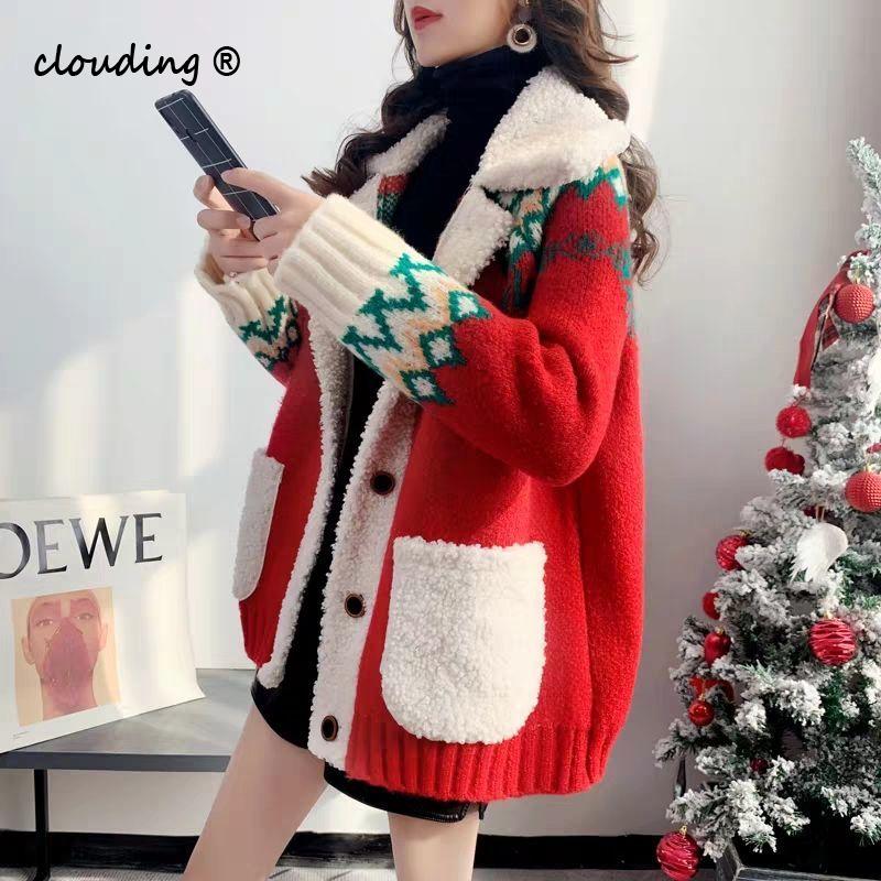 Multicolor Kerst Trui Vest Vrouwen Verdikte Winter Losse Gebreide Jas Pull Femme Jumper Dames Truien