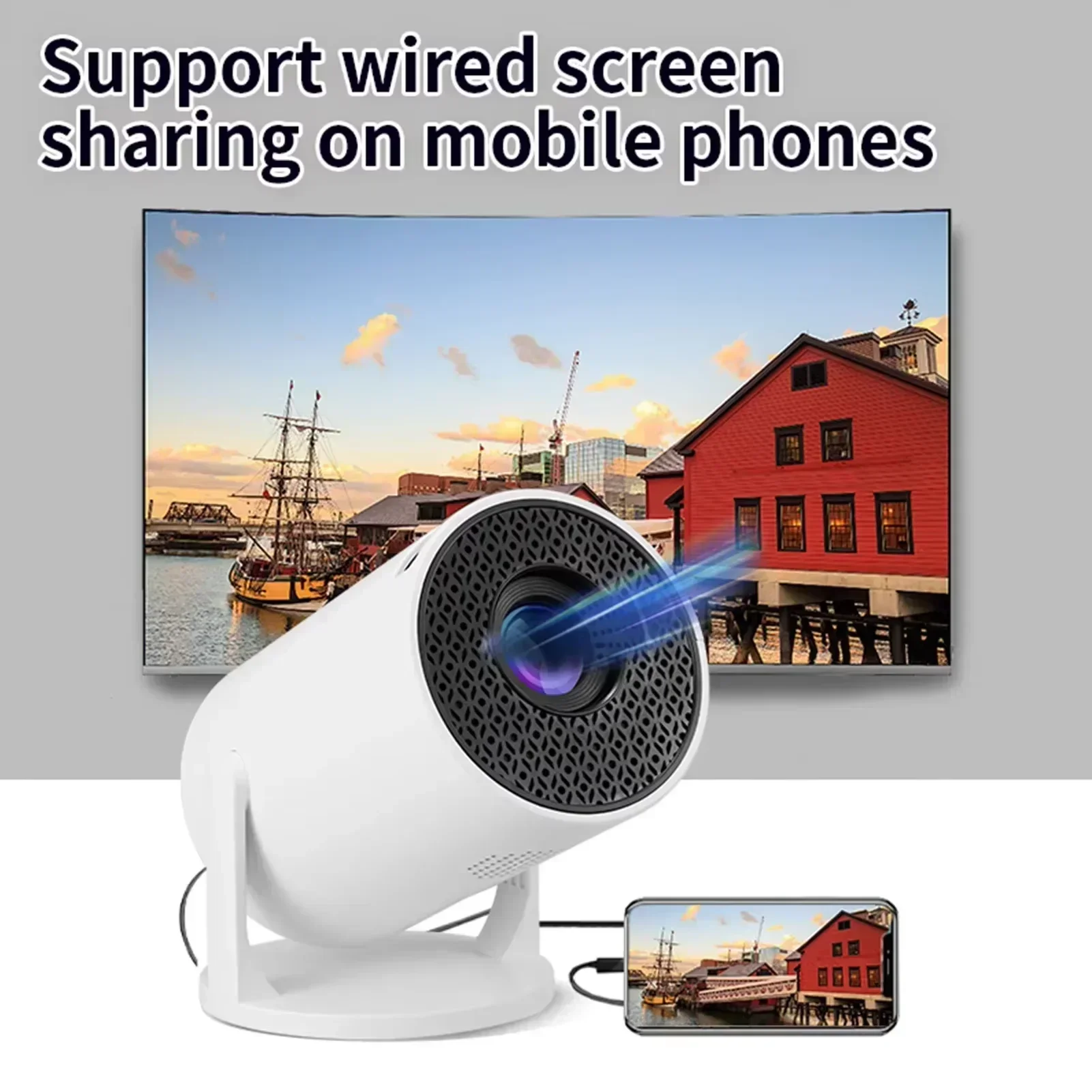 HY200 2025 1080P Full HD-Projektor mit 270 ° Drehbarer, tragbarer Outdoor-Filmprojektor, kompatibel mit HDMI USB für iPhone Androi