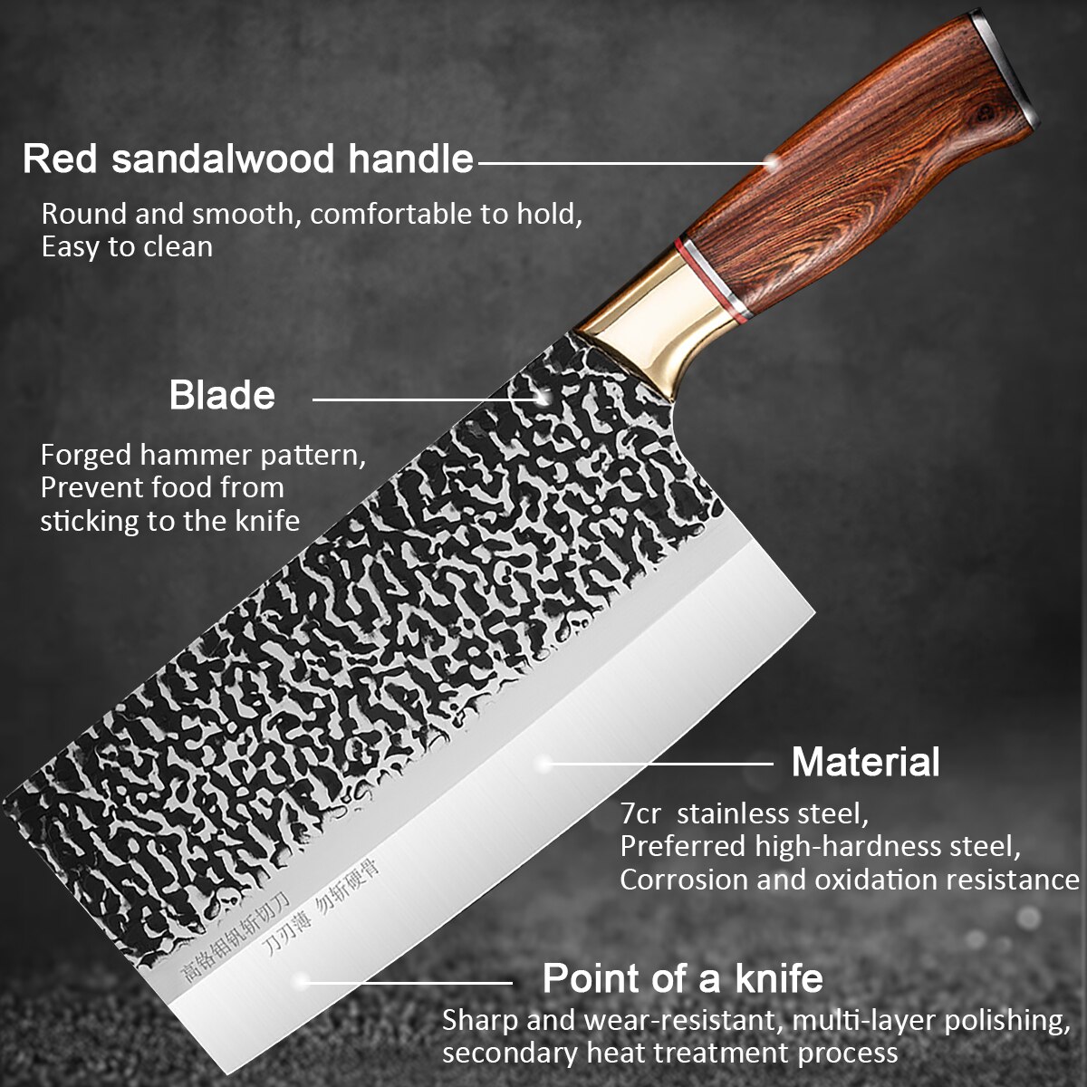 8 Inch Stainless Steel Kitchen Knife Hand Forged Meat Chopping Cleaver Slicing Knife Vegetables Cutter Chinese Chef Knives