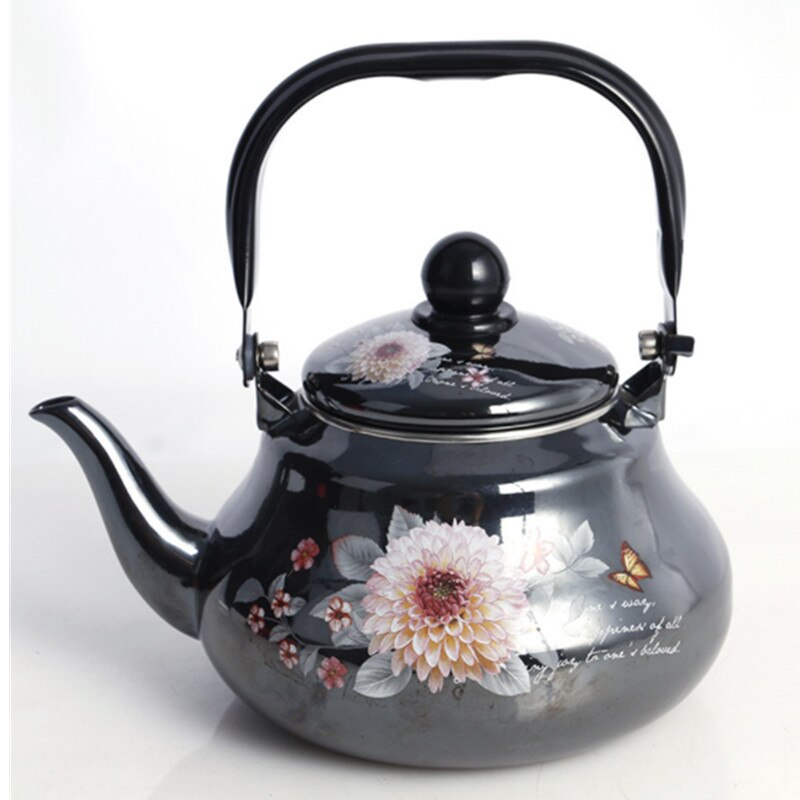 Tetera esmaltada para el hogar, de 0,8 L, de poca capacidad, para niños, con mango para leche y café, olla de inducción portátil con agua hirviendo: Black
