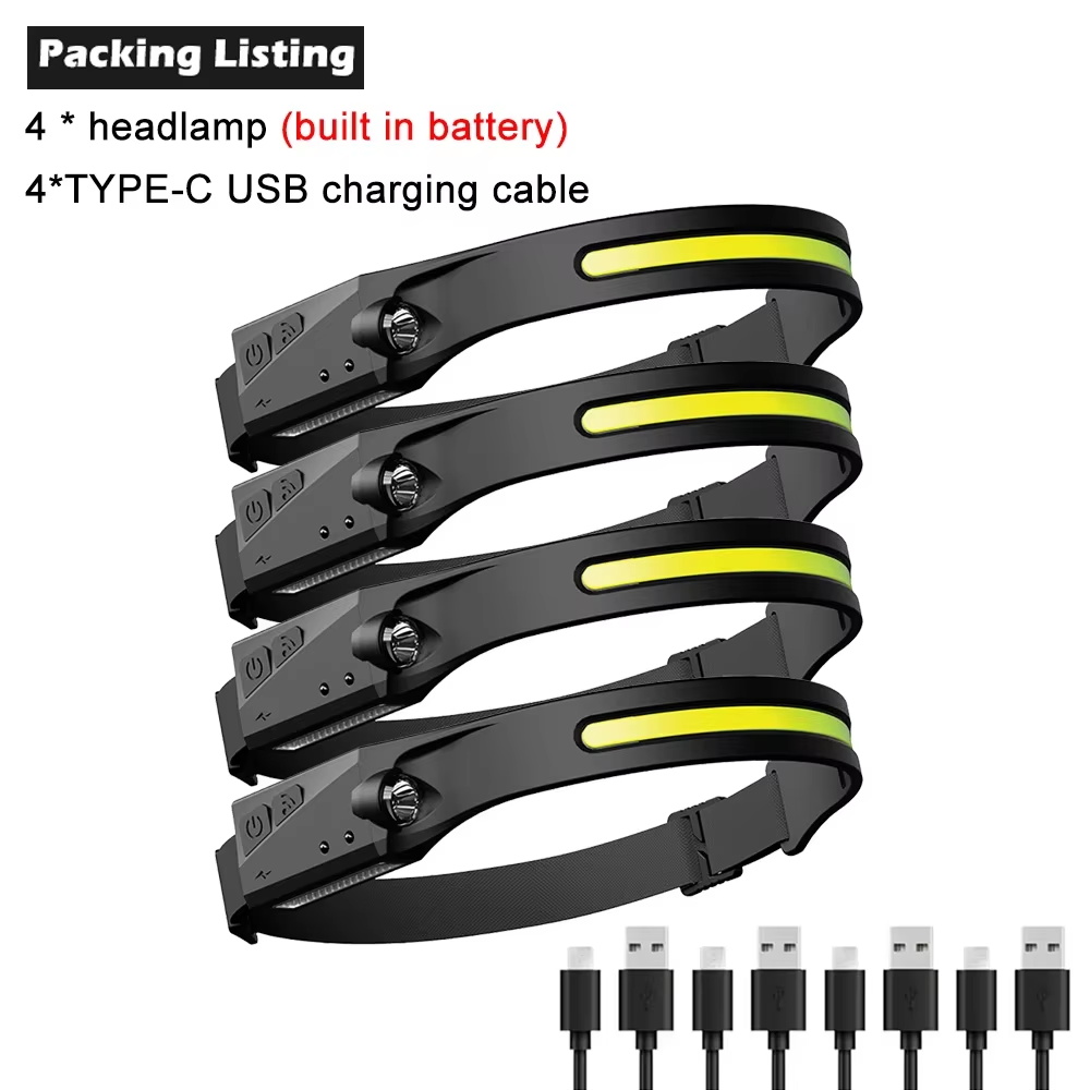 LED Induktion Scheinwerfer Kolben Sensor Scheinwerfer USB Ladung Kopf Taschenlampe Eingebaute Batterie Taschenlampe Camping Licht: Gelb