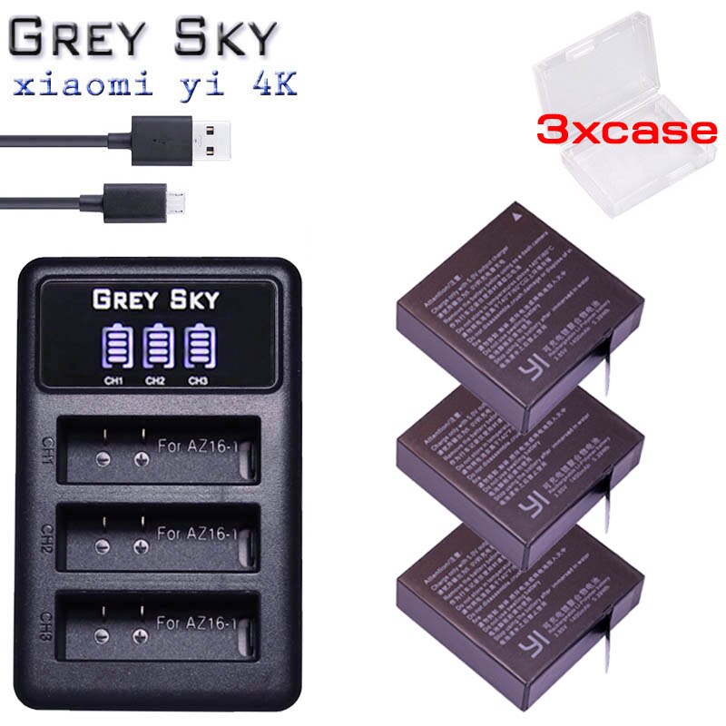 Batería de 1400mAh para Xiaomi Original Yi II Xiami yi 4k baterías + LED USB 3 ranuras cargador para Xiaoyi Yi Lite Cámara de Acción: charger and 3battery