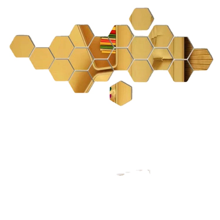 12 PCS/set 3D Large Hexagon Mirror Wall Stickers Restaurant Aisle Self-adhesive Ceramic Tile Bathroom Decorative Mirror Stickers: gold / 200X170X100mm
