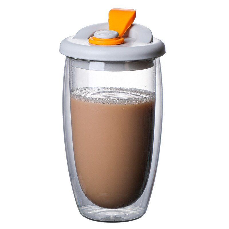 250ml 350ml 450ml dwuwarstwowy szklany kubek do kawy z pokrywką szczelny podróż mleko herbata cytrynowa kubek Dinkware: Pomarańczowy / 450ml