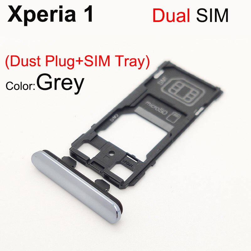Aocarmo Voor Sony Xperia 1 / X1 / XZ4 J9110 Enkele Dual Geheugen Microsd Kaarthouder Reader Sim Tray Slot vervanging: Full Set Grey-Dual