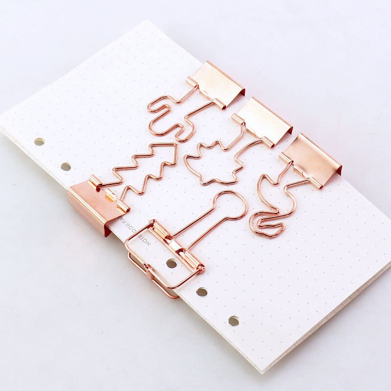 Tutu 12 stk./parti ensfarvet guld metal binder clips 25mm frisk stil blomst trykte noter brev papirclips kontorartikler  h0056